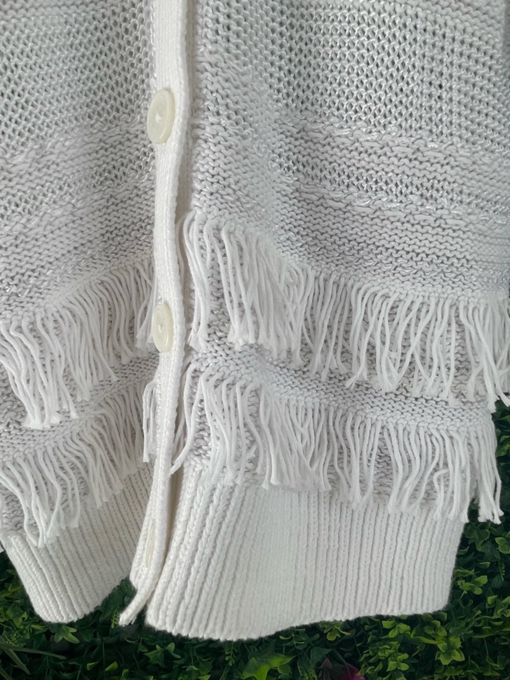 Ralph Lauren Linen Blend Fringe Cardigan Sweater White Coastal Preppy Size Small - Picture 5 of 6